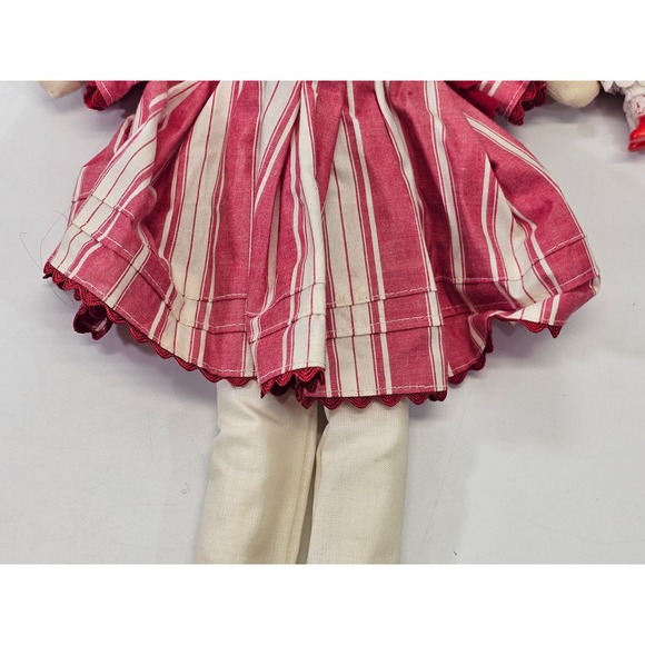 VINTAGE Handmade Ragdoll Folk Art Doll Red Striped Dress White Trousers 15.5" - Picture 4 of 7
